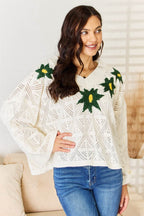 POL Floral Embroidered Pattern V-Neck Sweater - Delanoir