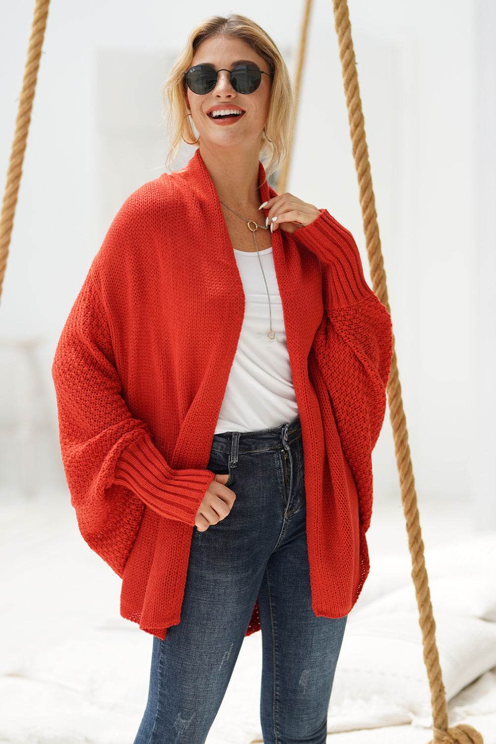 Open Front Batwing Sleeve Cardigan - Delanoir