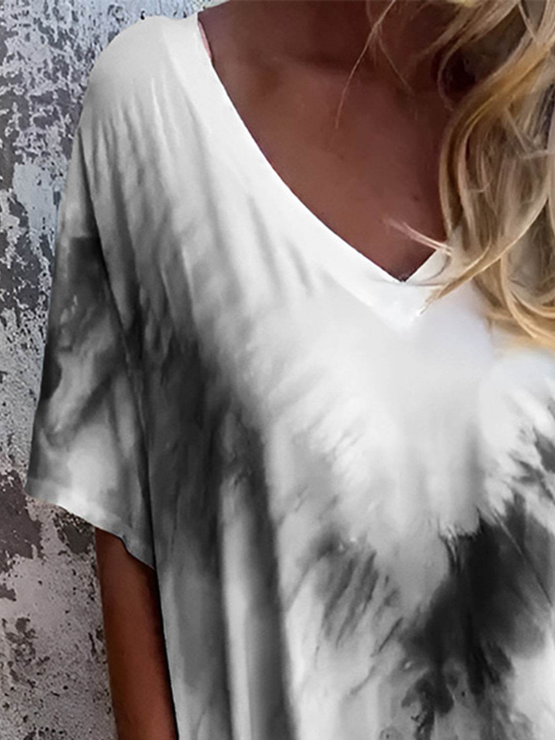 Full Size Pocketed Tie-Dye Short Sleeve Dress - Delanoir