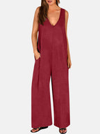 Full Size V-Neck Wide Strap Jumpsuit - Delanoir