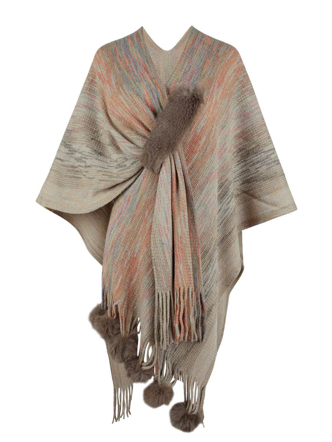 Heathered Fringe Hem Poncho - Delanoir