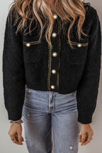 Round Neck Button Up Long Sleeve Cardigan - Delanoir