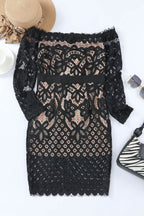 Off-Shoulder Long Sleeve Lace Dress - Delanoir