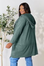 Basic Bae Full Size Hooded Sweater Cardigan - Delanoir