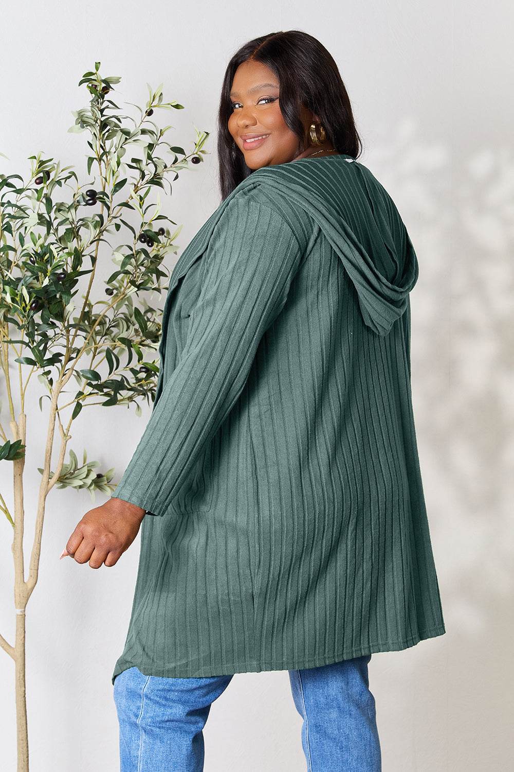 Basic Bae Full Size Hooded Sweater Cardigan - Delanoir