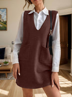 V-Neck Sleeveless Sweater Dress with Pockets - Delanoir