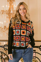 BiBi Granny Square Front Long Sleeve Top - Delanoir