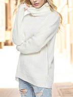 Turtleneck Drop Shoulder Long Sleeve Sweater - Delanoir