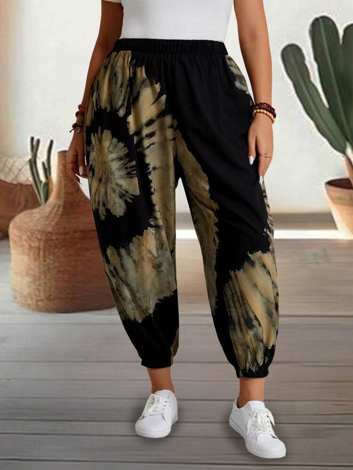 Tie-Dye Elastic Waist Pants - Delanoir