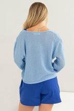 HYFVE V-Neck Stripe Texture Long Sleeve Top - Delanoir