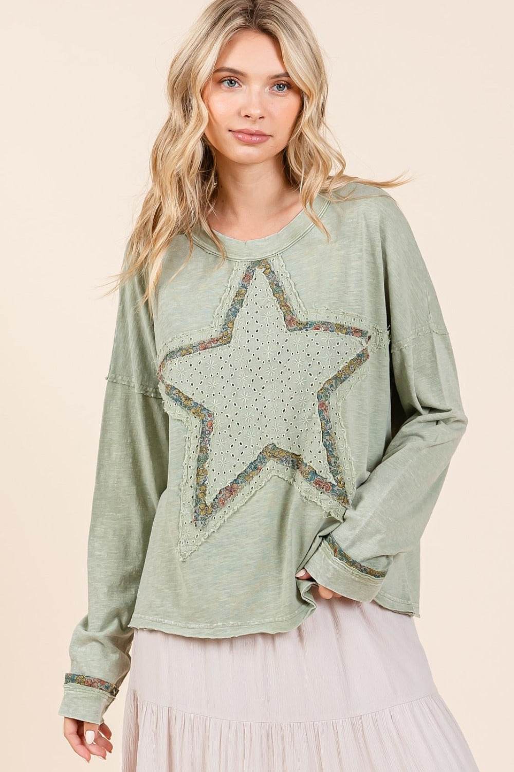 Mittoshop Mineral Wash Star Patch Long Sleeve T-Shirt - Delanoir
