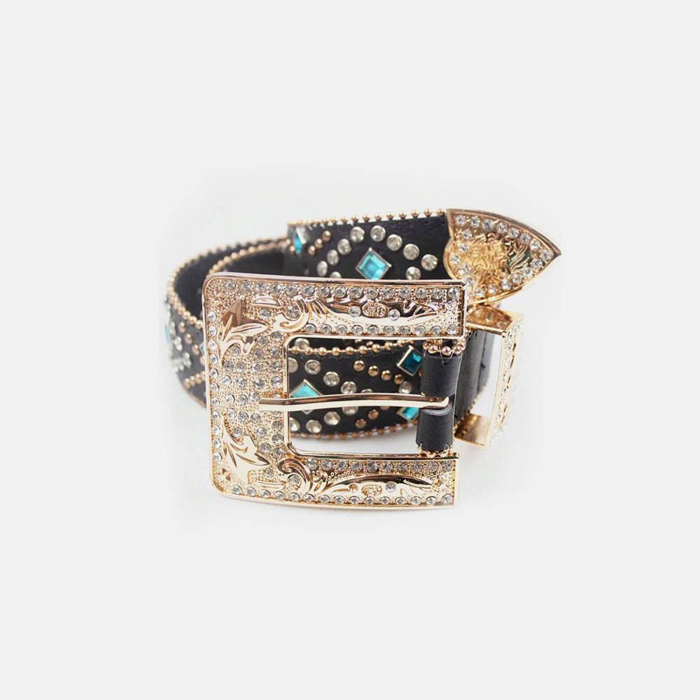 Rhinestone PU Leather Belt - Delanoir