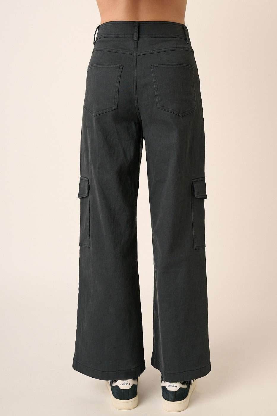 Mittoshop Wide Leg High Waist Pants with Cargo Pockets - Delanoir