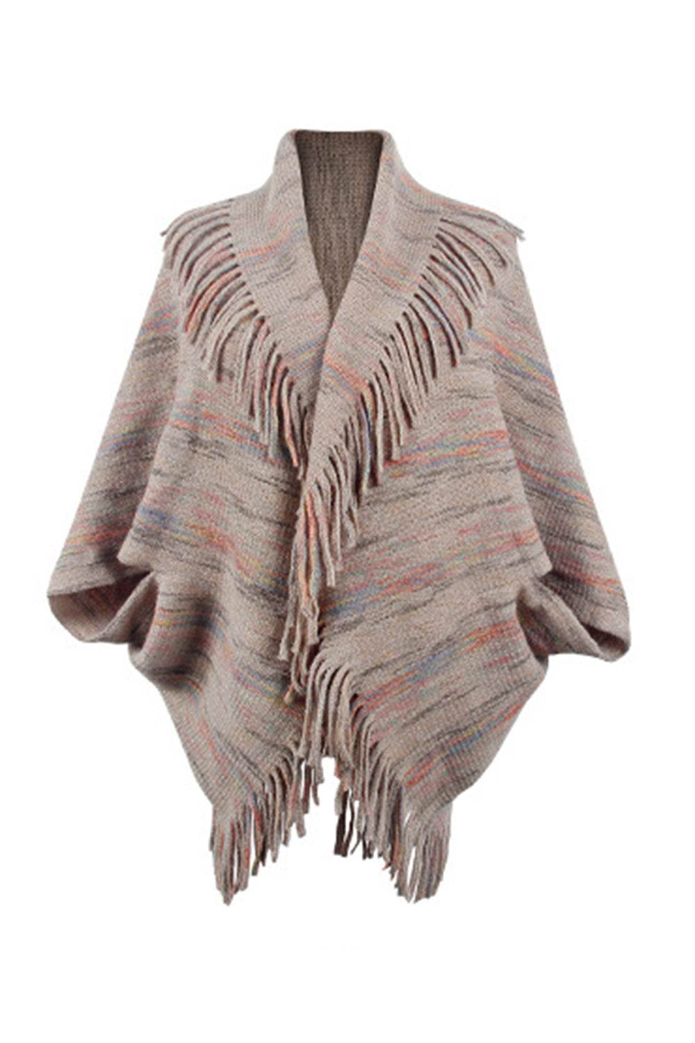 Fringe Detail Printed Poncho - Delanoir