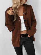 Button-Down Long Sleeve Hooded Sweater - Delanoir