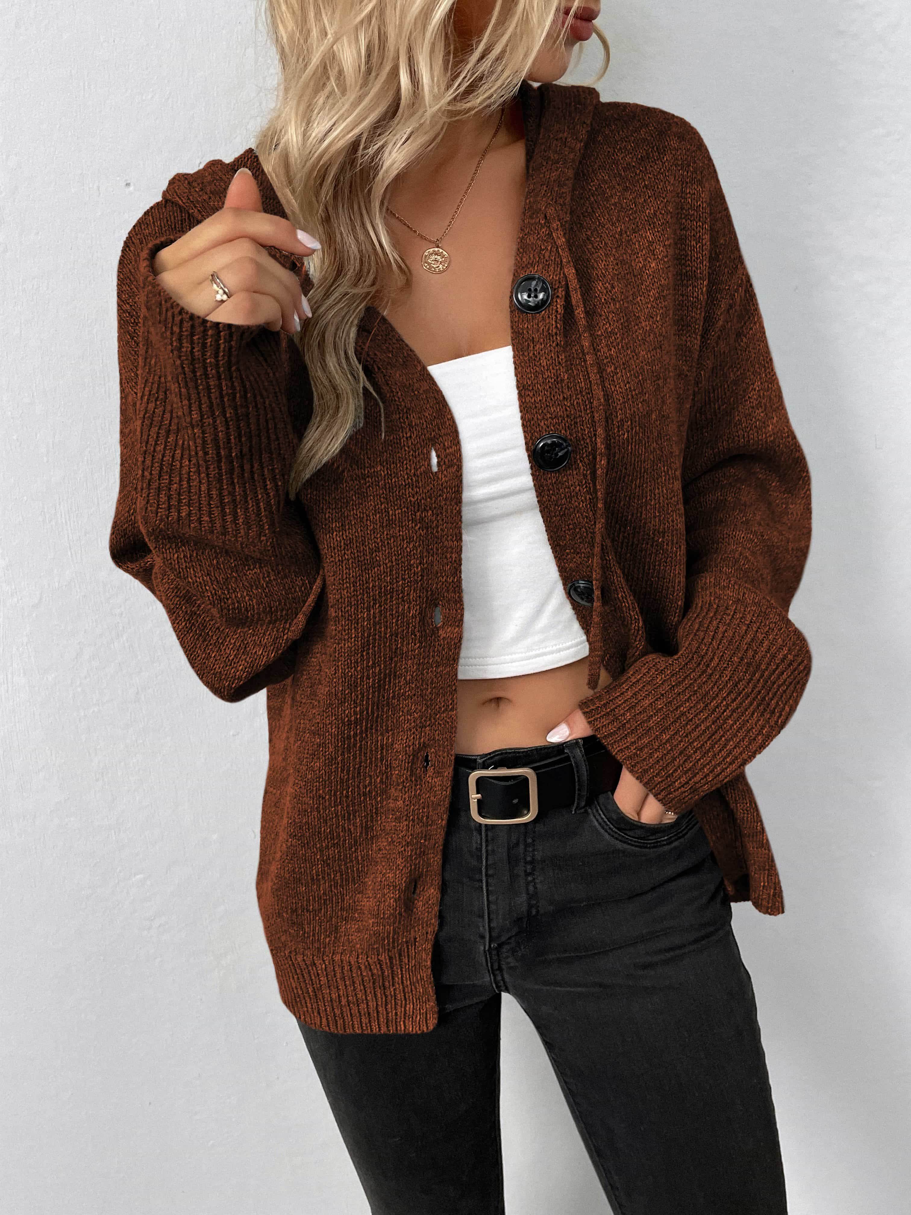 Button-Down Long Sleeve Hooded Sweater - Delanoir