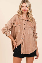 Mittoshop Mineral Wash French Terry Elbow Patch Shacket - Delanoir