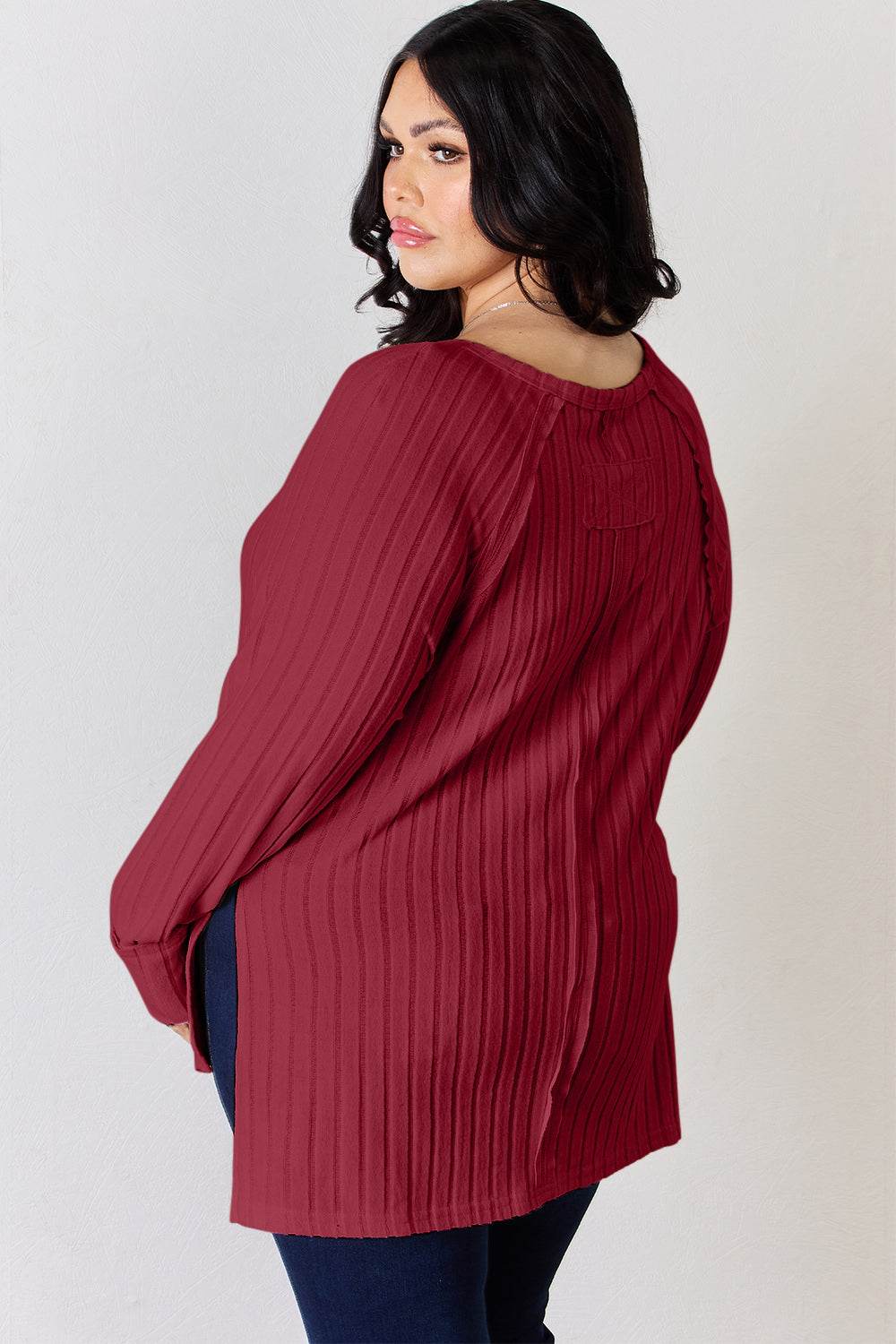 Basic Bae Full Size Ribbed Round Neck Slit T-Shirt - Delanoir