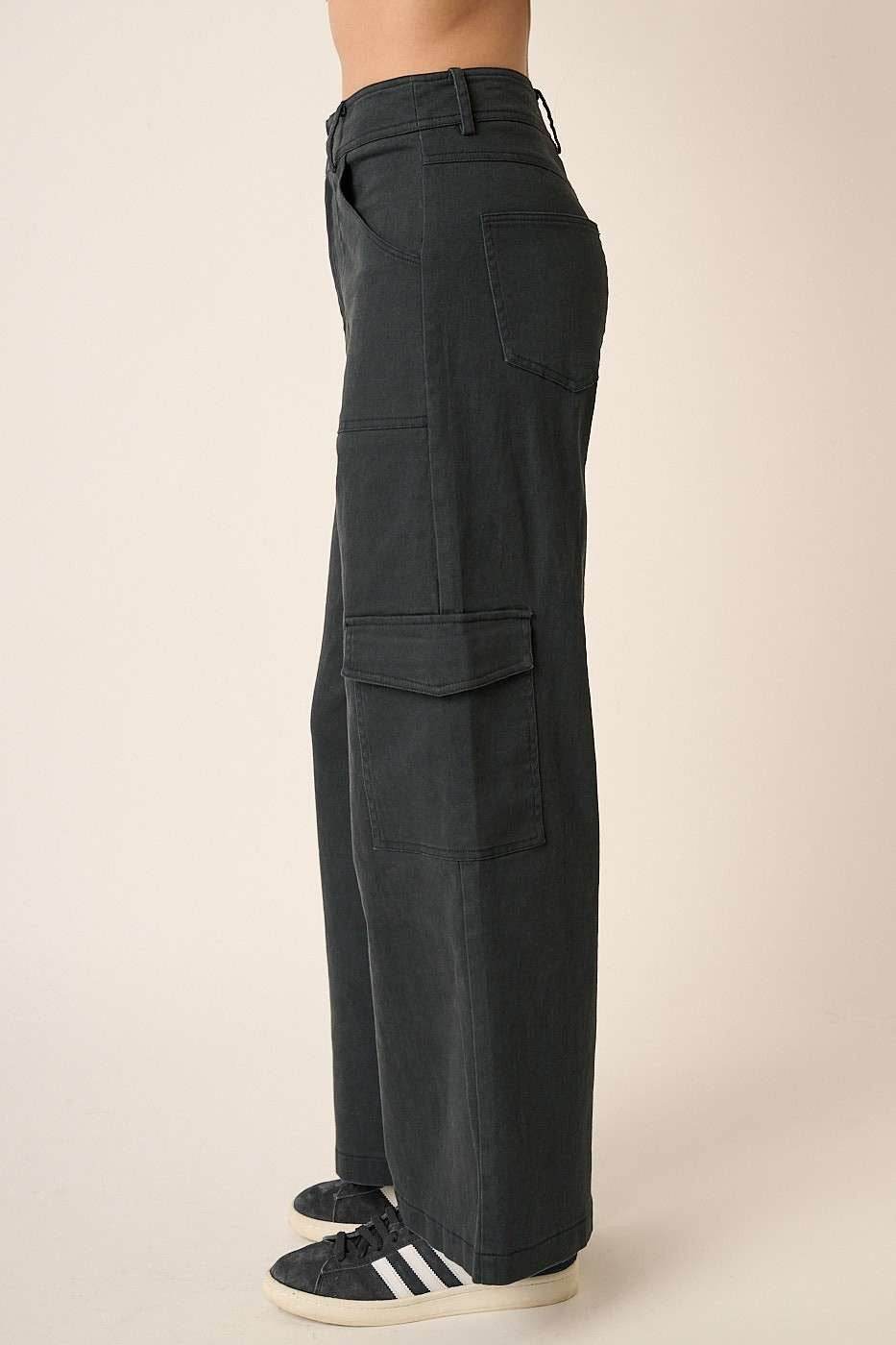 Mittoshop Wide Leg High Waist Pants with Cargo Pockets - Delanoir