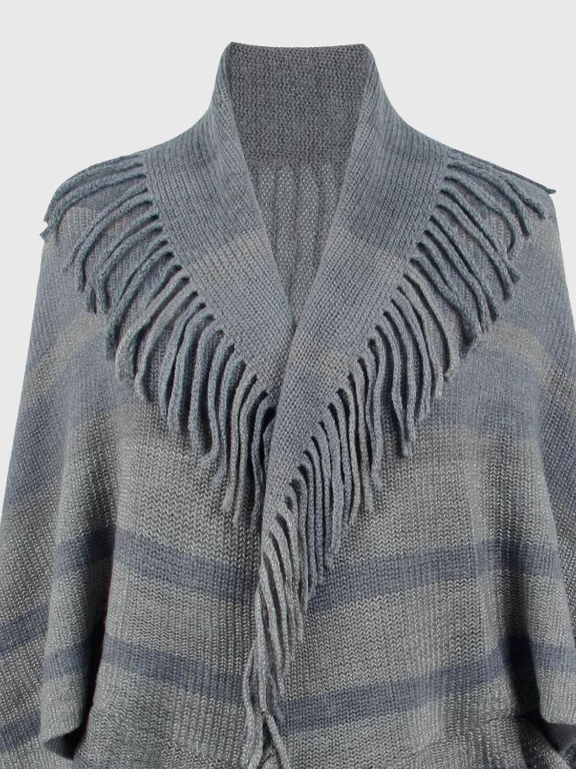 Fringe Detail Open Front Poncho - Delanoir