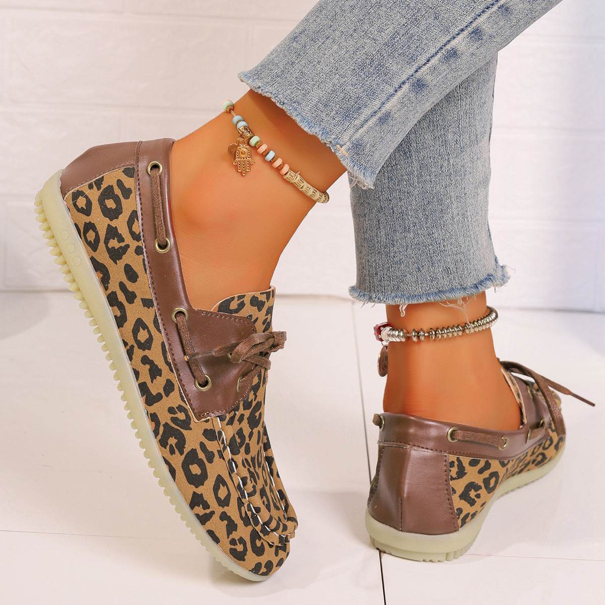 Lace Up Leopard Slip-Ons - Delanoir