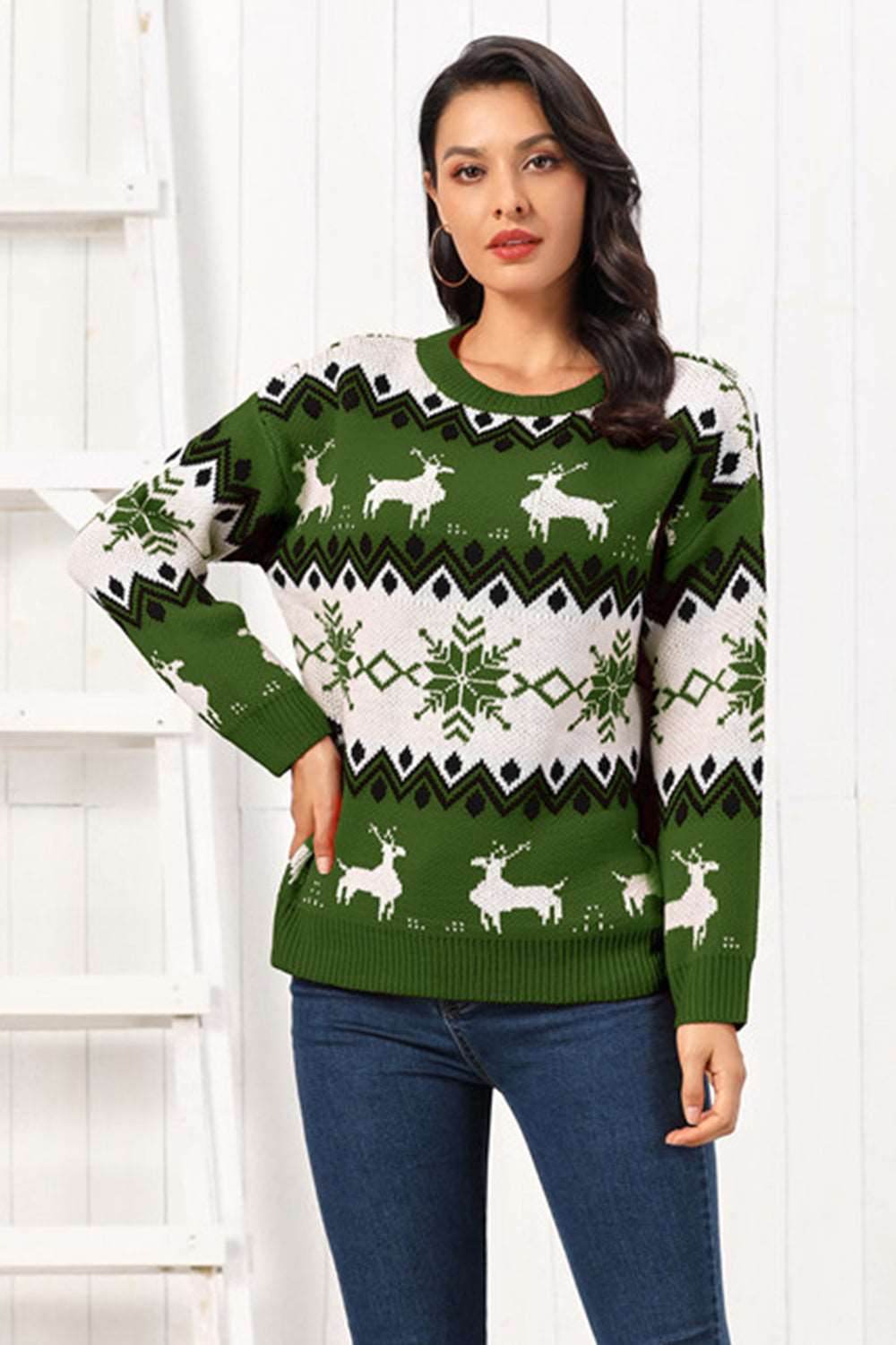 Reindeer Round Neck Sweater - Delanoir