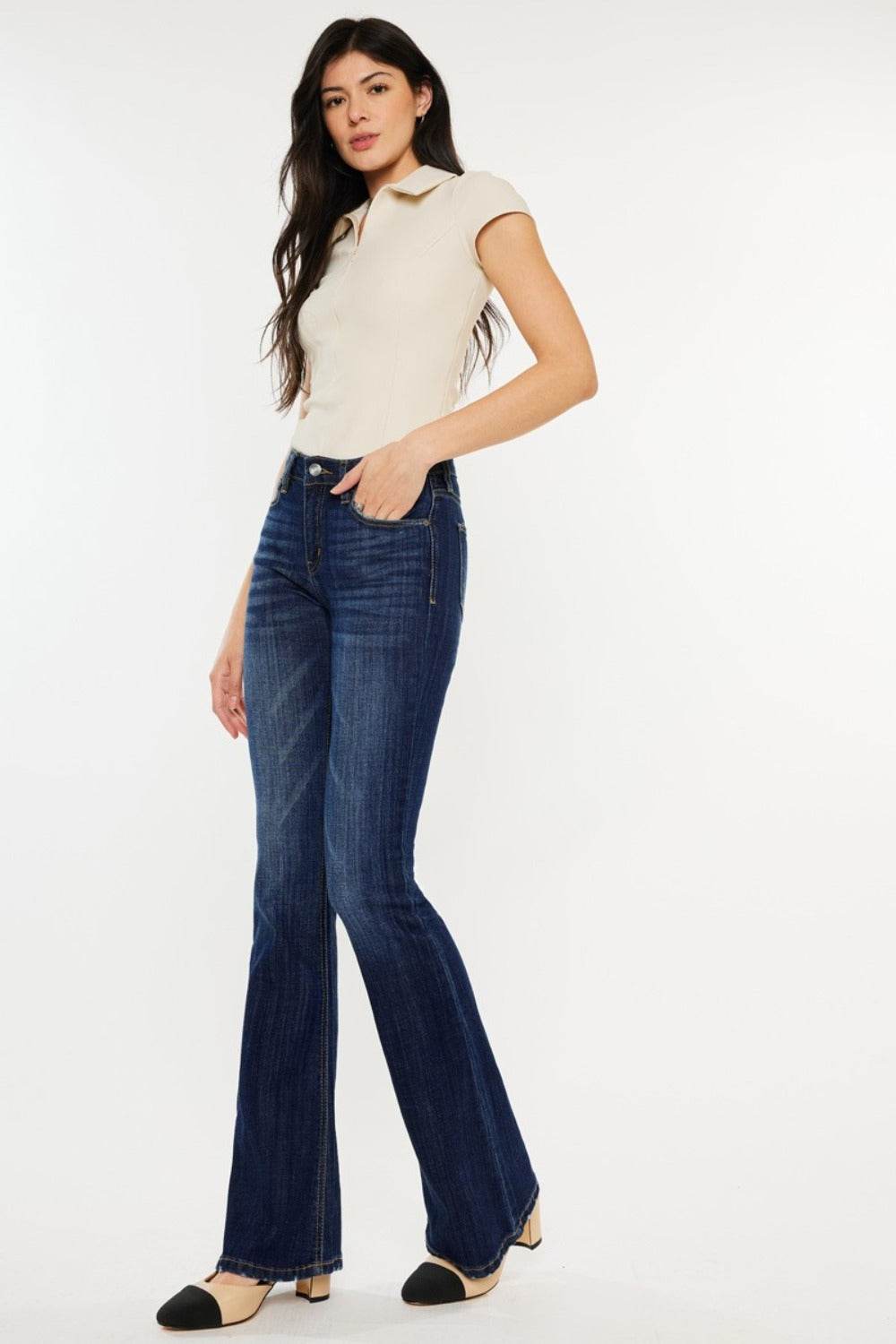 Kancan Full Size Mid Rise Slim Flare Jeans - Delanoir