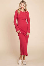Culture Code Full Size Round Neck Bodycon Bell Maxi Dress - Delanoir