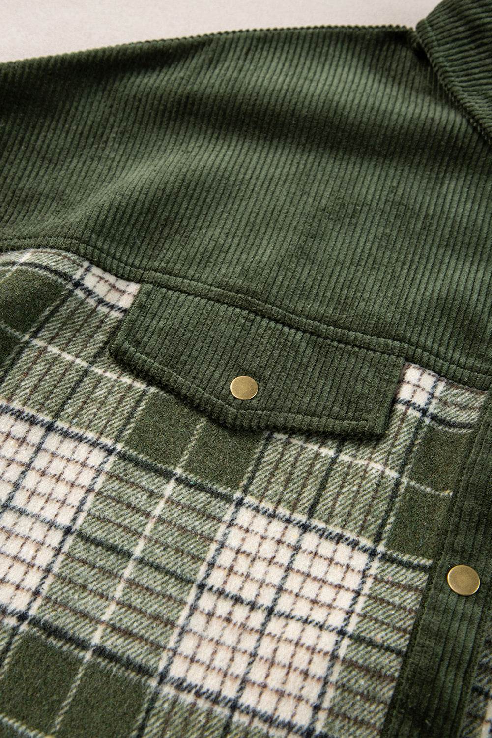 Snap Down Collared Neck Plaid Shacket - Delanoir