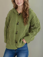 Cable-Knit Long Sleeve Hooded Cardigan - Delanoir