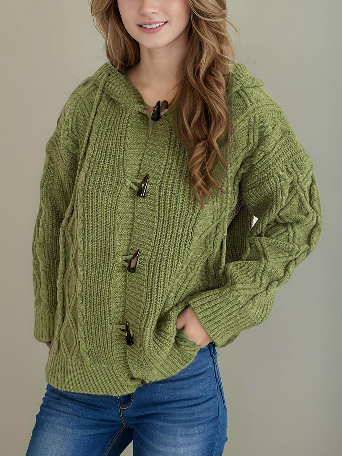 Cable-Knit Long Sleeve Hooded Cardigan - Delanoir
