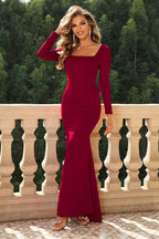 Square Neck Long Sleeve Dress - Delanoir