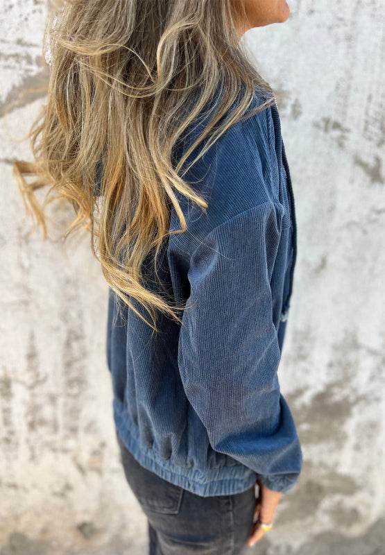 Pocketed Zip Up Long Sleeve Hooded Jacket - Delanoir