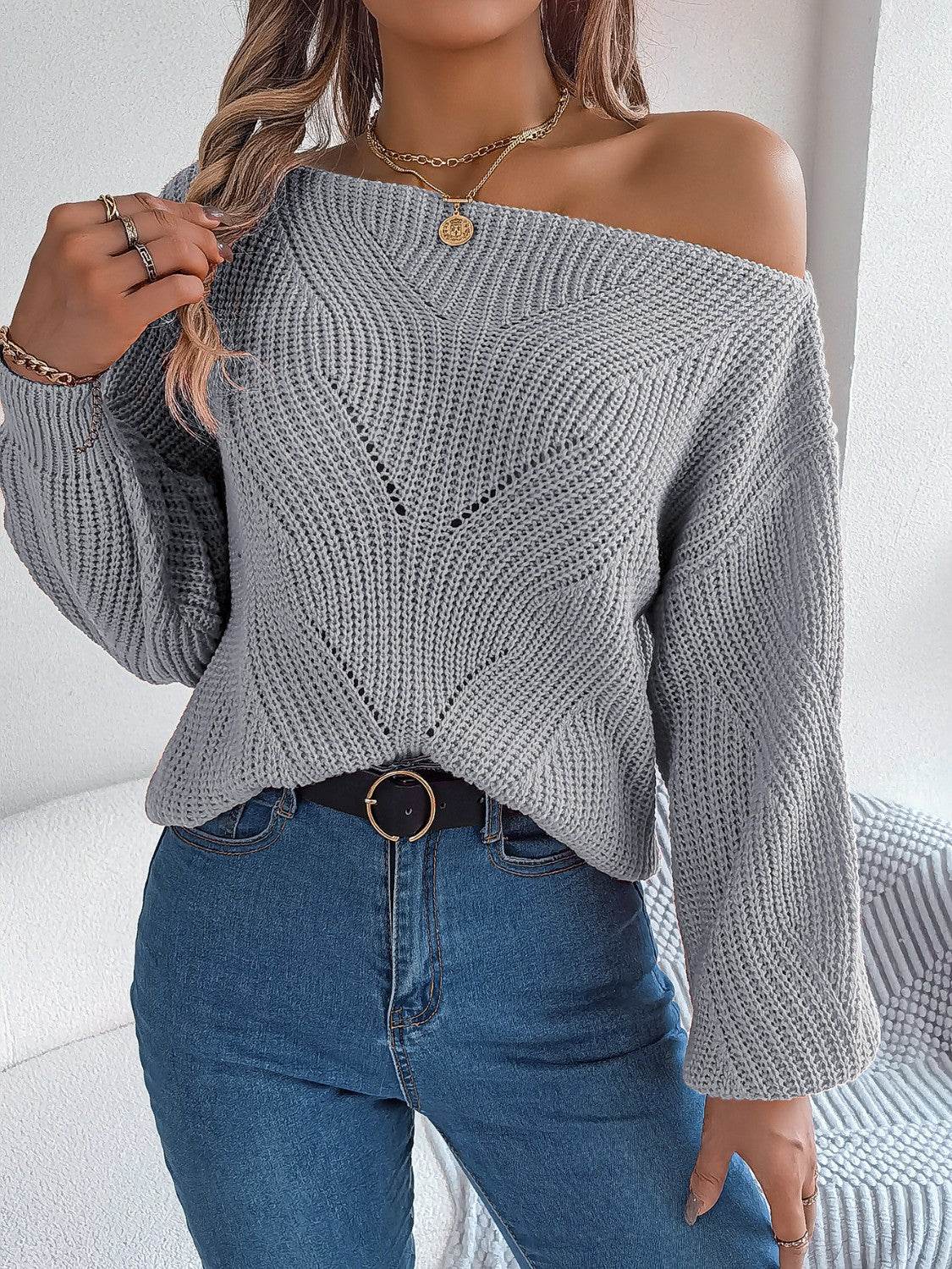 Openwork Long Sleeve Sweater - Delanoir