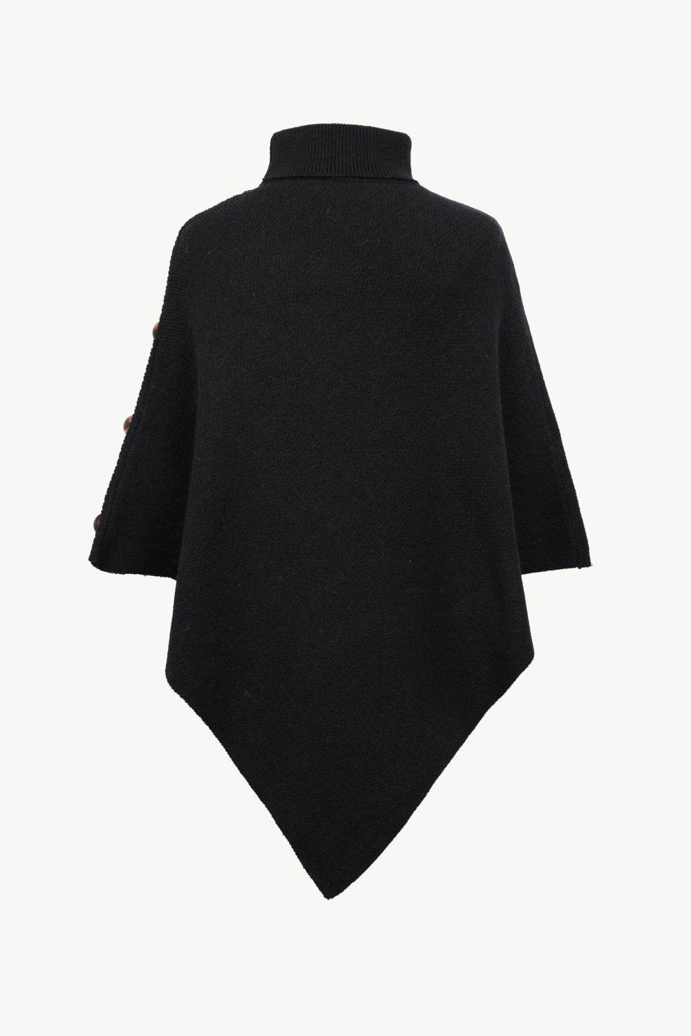 Turtleneck Buttoned Poncho - Delanoir