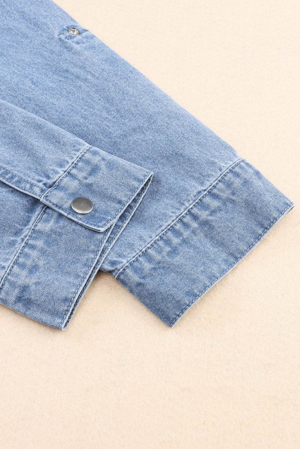 Drawstring Snap Down Denim Jacket with Chest Pockets - Delanoir