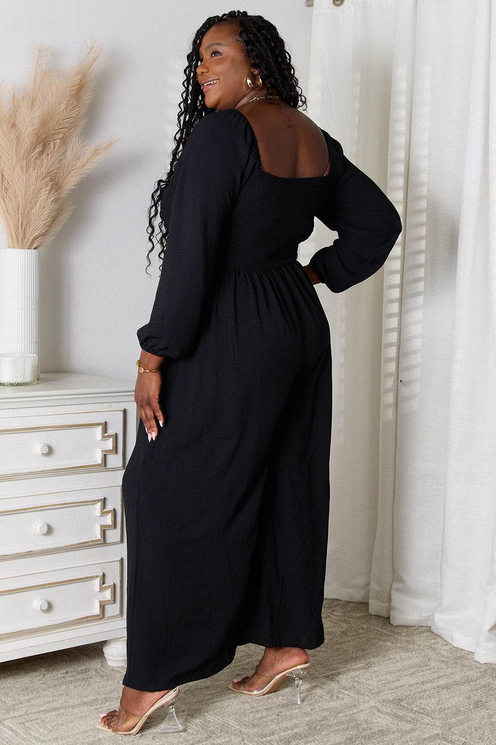Double Take Square Neck Jumpsuit with Pockets - Delanoir
