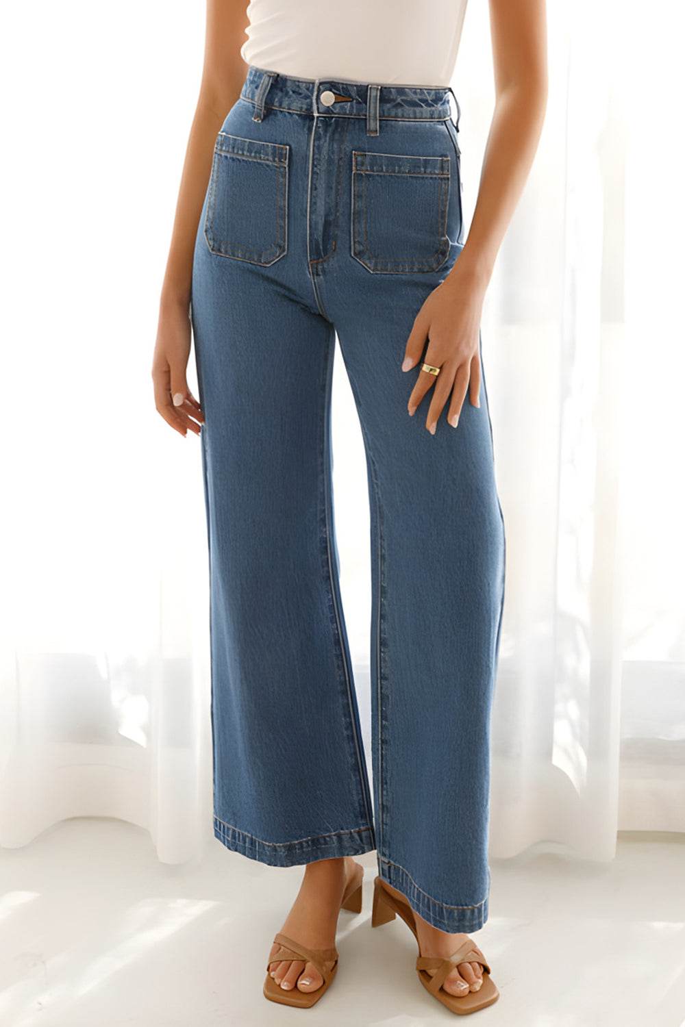High Waist Bootcut Jeans with Pockets - Delanoir