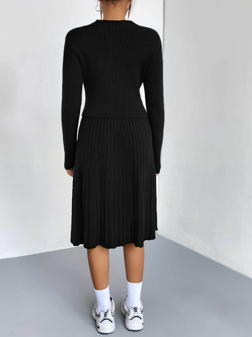 Rib-Knit Sweater and Skirt Set - Delanoir