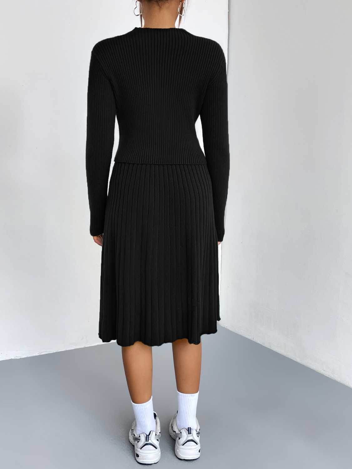 Rib-Knit Sweater and Skirt Set - Delanoir