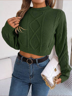 Cable-Knit Round Neck Cropped Sweater - Delanoir