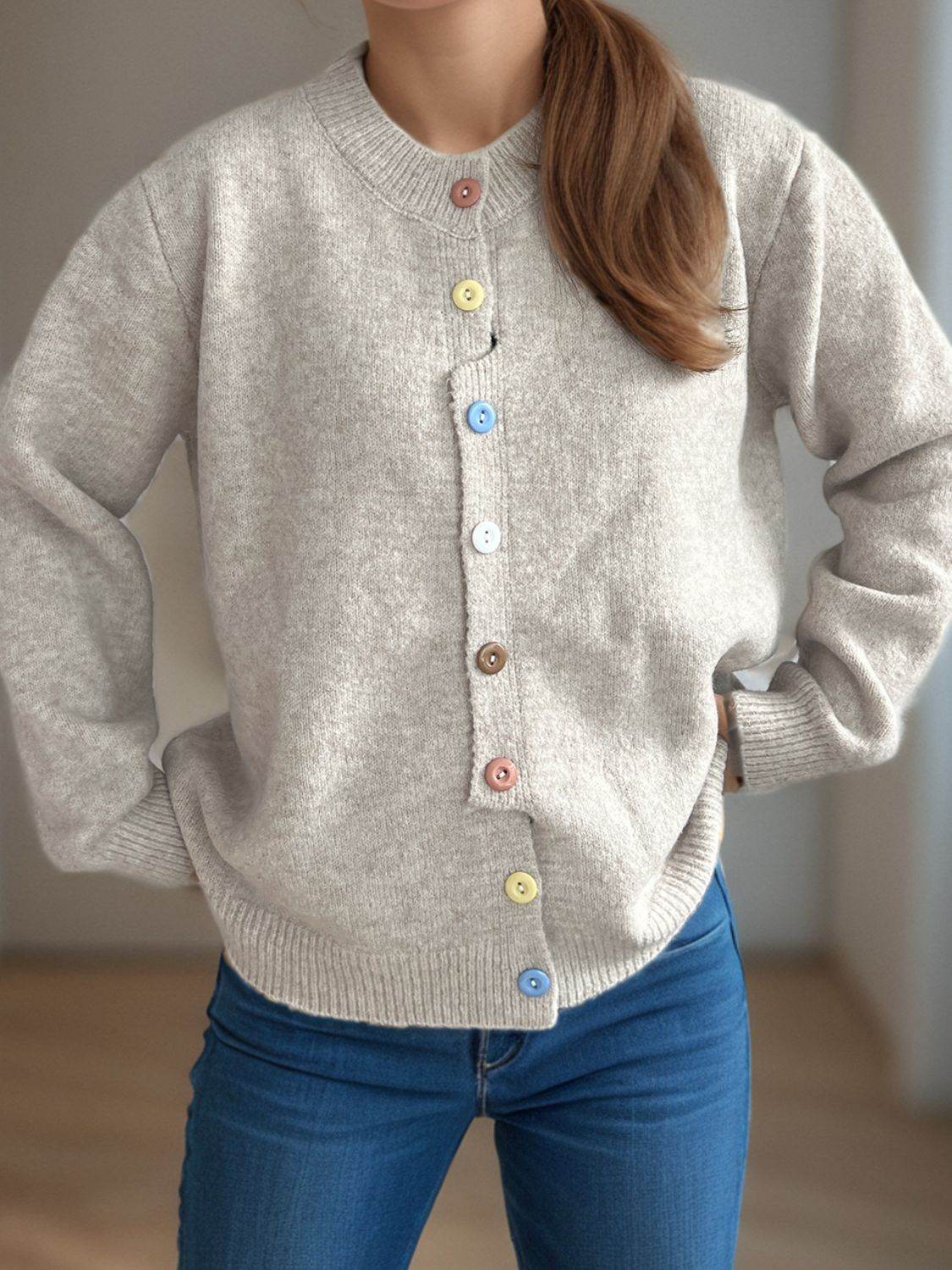 Button Down Long Sleeve Cardigan - Delanoir