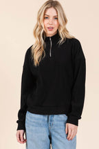 BOMBOM Quarter Zip Long Sleeve Sweatshirt with Pockets - Delanoir