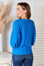 Zenana Full Size Round Neck Batwing Sleeve Blouse - Delanoir