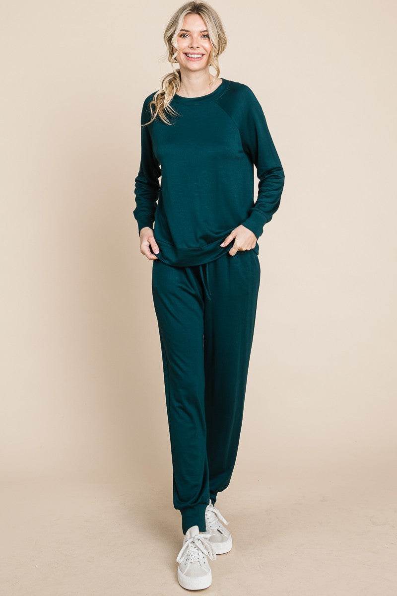 Super Lady Round Neck Raglan Sleeve Top and Drawstring Pants Lounge Set - Delanoir
