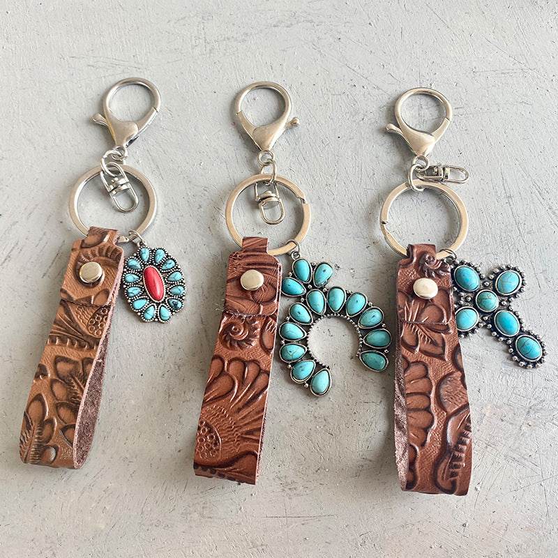 Turquoise Genuine Leather Key Chain - Delanoir