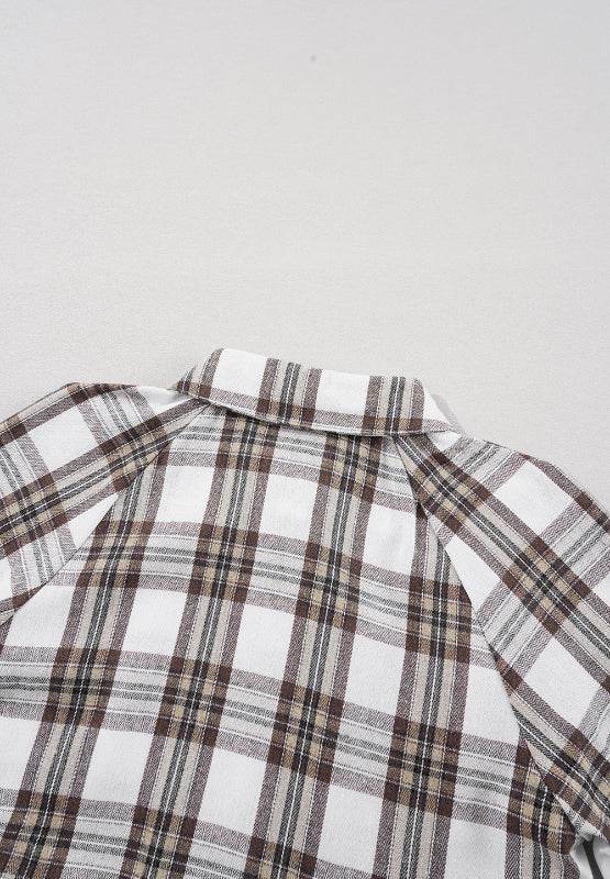 Full Size Plaid Collared Neck Balloon Sleeve Mini Shirt Dress - Delanoir