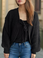 Tied Dropped Shoulder Long Sleeve Cardigan - Delanoir