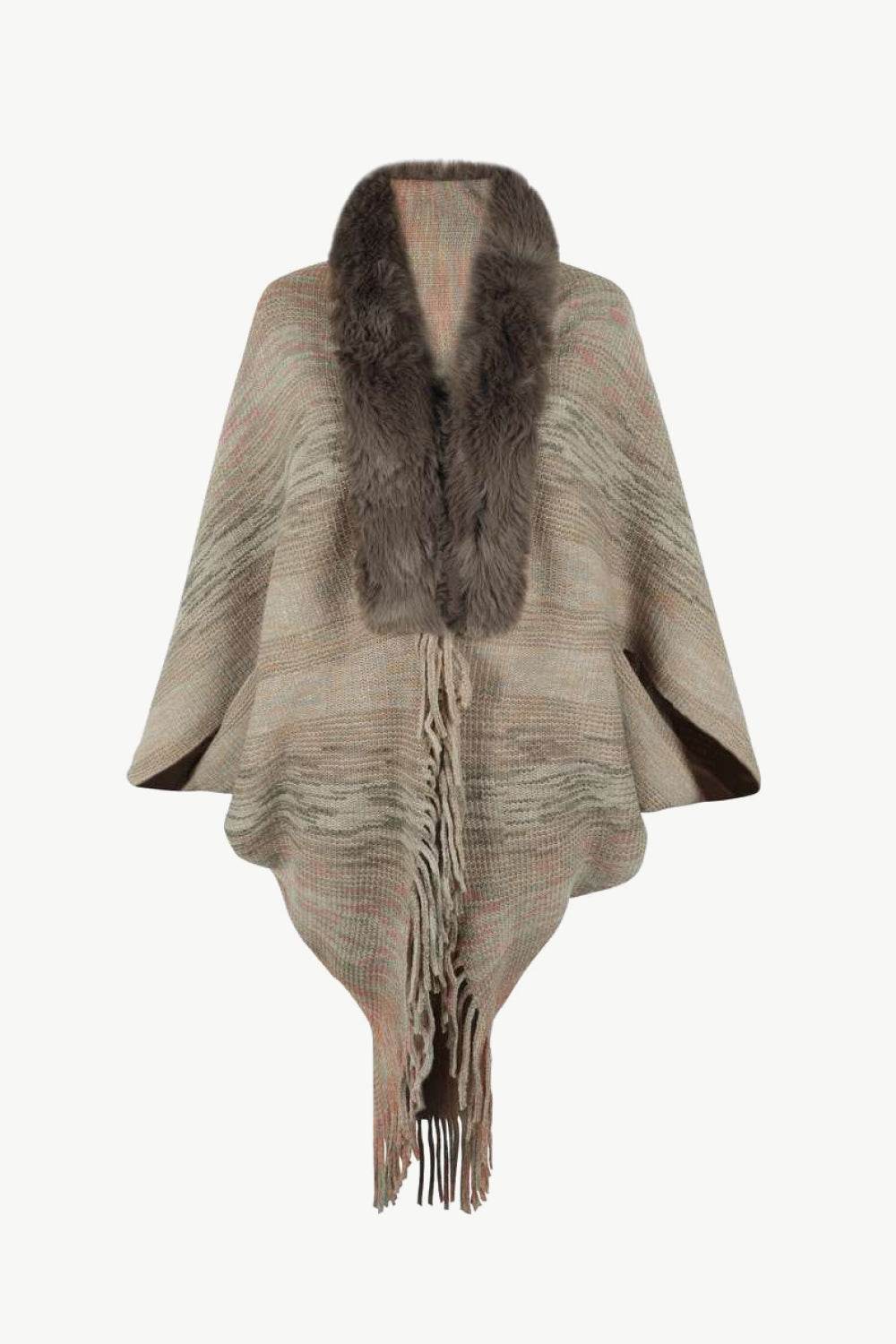 Open Front Fringe Hem Poncho - Delanoir