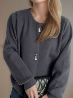 Button Down Long Sleeve Cardigan with Pockets - Delanoir